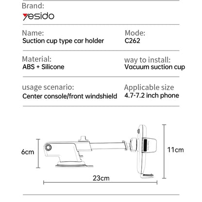 Suport Auto Yesido C262, 4.7inch - 7.2inch, Negru