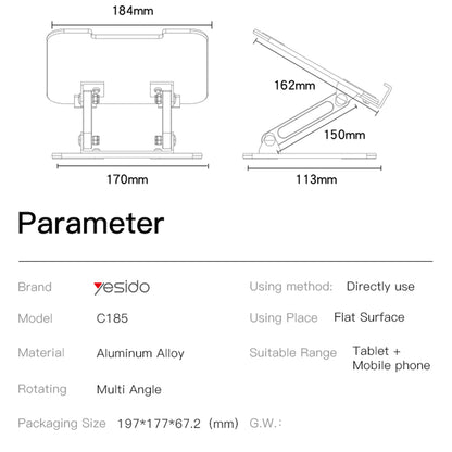 Suport Birou Yesido C185, 4.5inch - 13inch, Argintiu