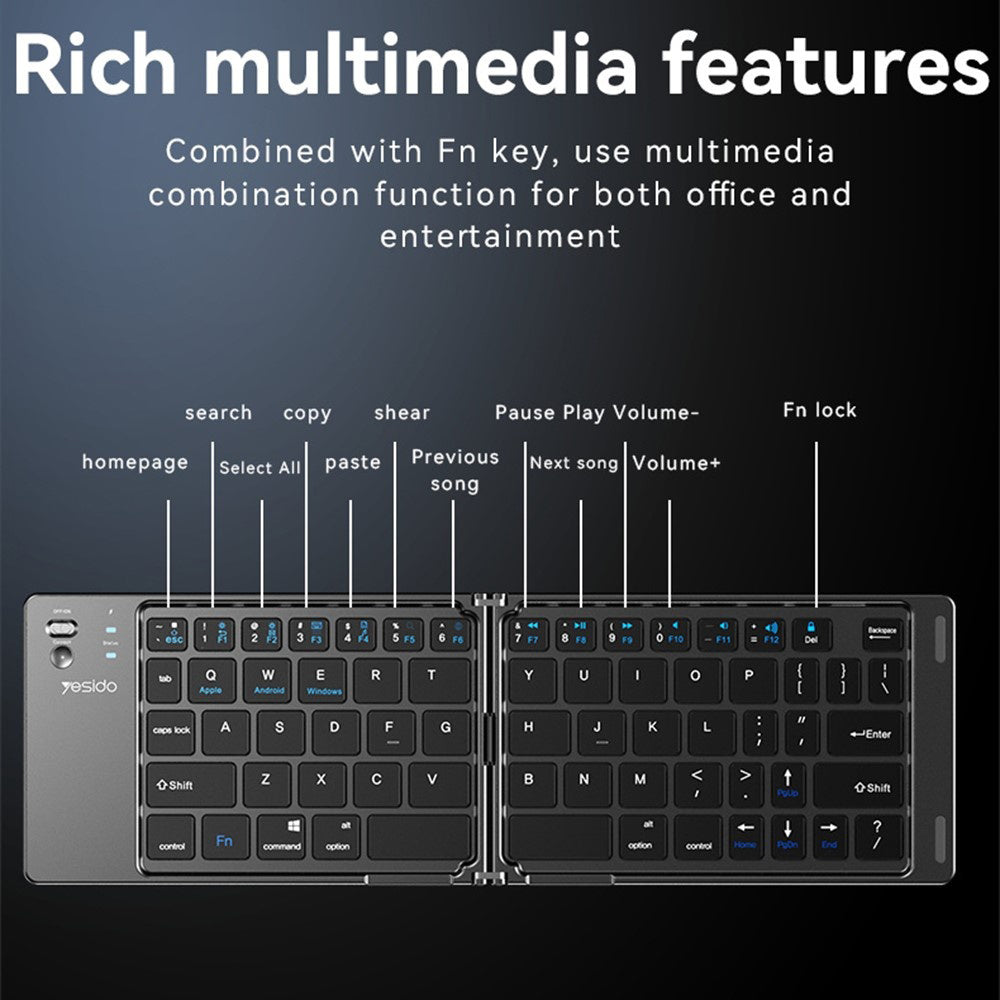 Tastatura Pliabila Bluetooth Yesido KB27, Neagra