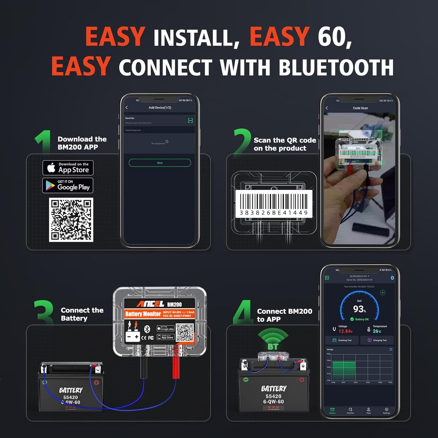 Tester Bluetooth Monitorizare Baterie Auto Ancel BM200