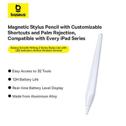 Touch Pen Baseus Smooth Writing 2 Series pentru Apple iPad, Versiune Wireless Activ, Alb P80015802213-03