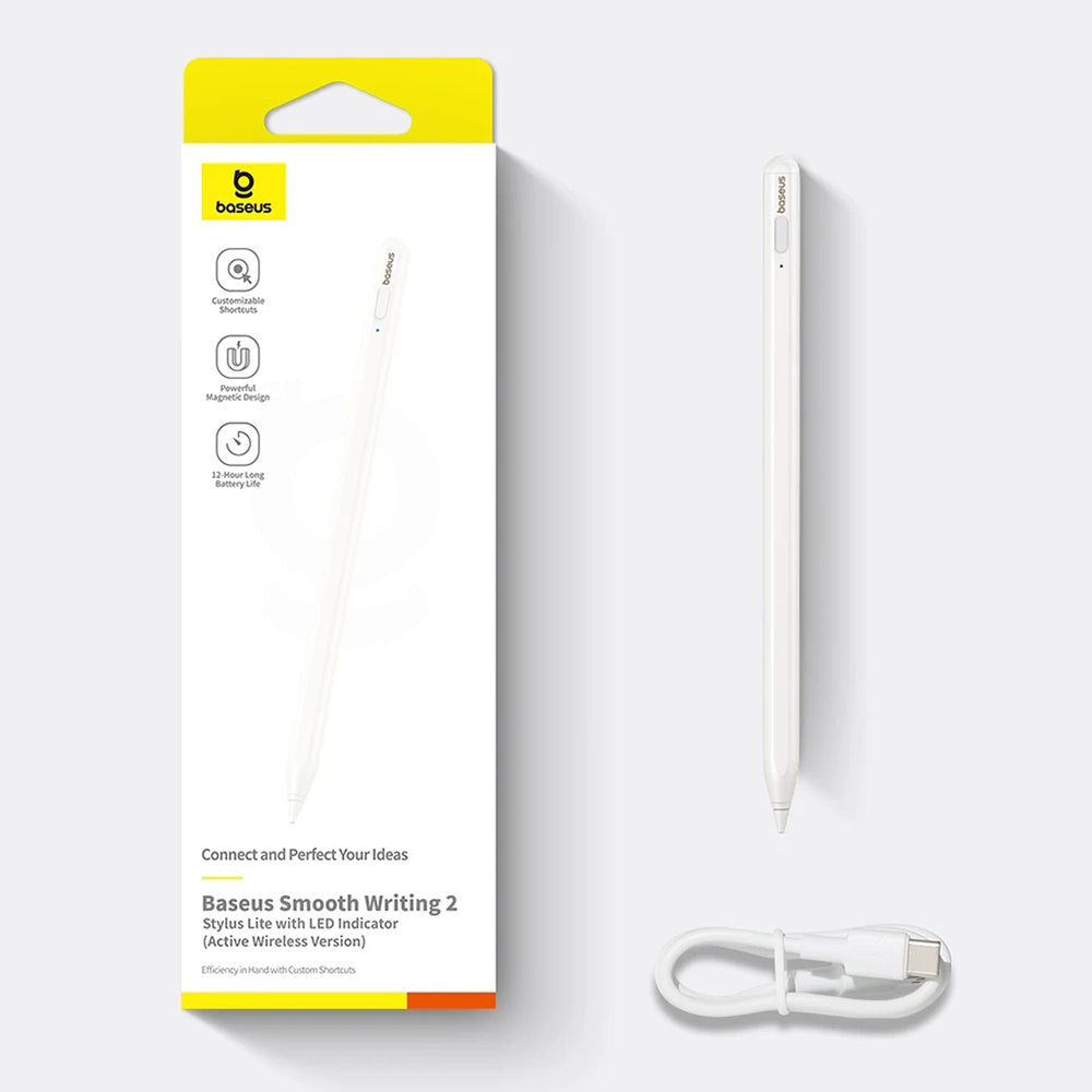 Touch Pen Baseus Smooth Writing 2 Series pentru Apple iPad, Versiune Wireless Activ, Alb P80015802213-03