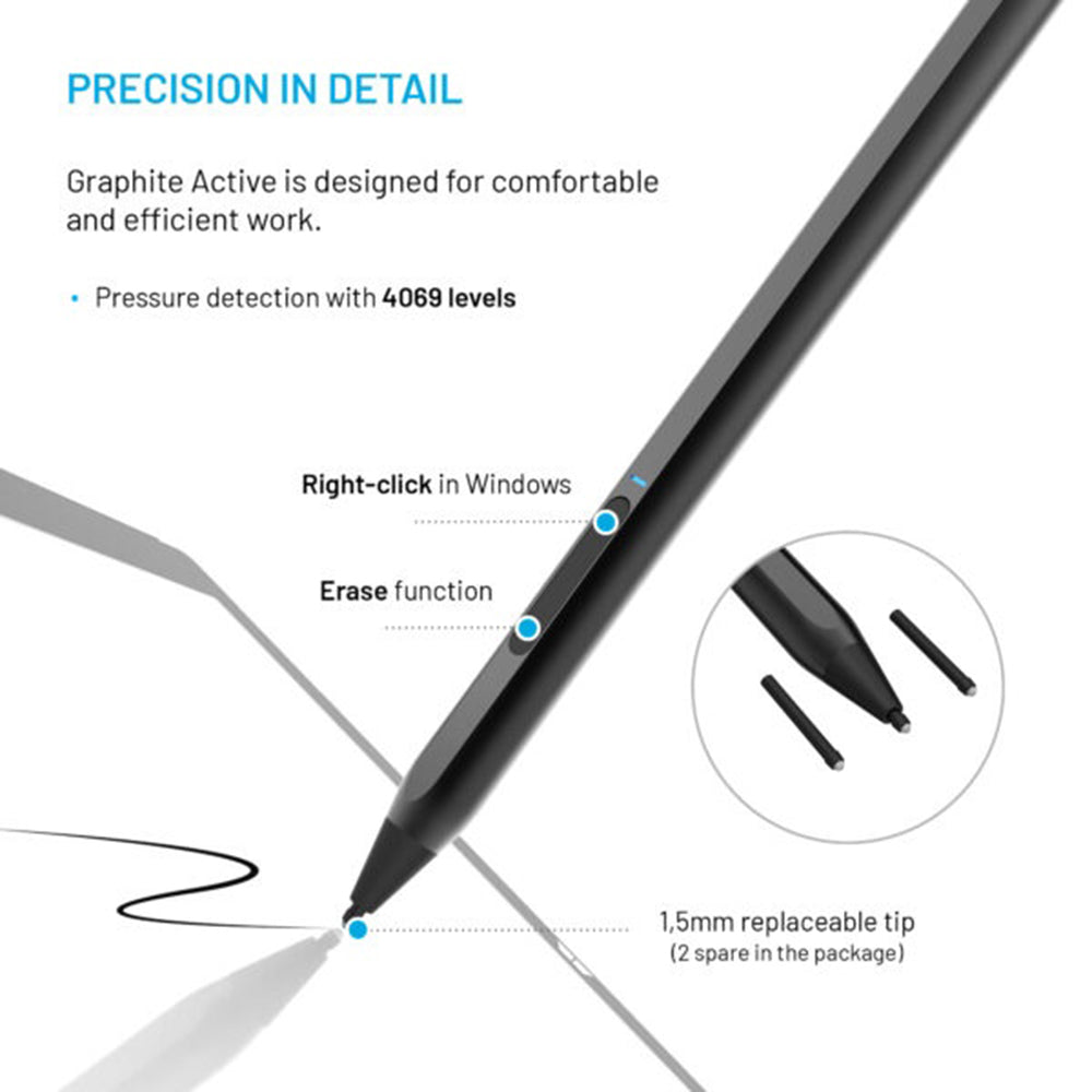 Touch Pen Fixed Graphite Active pentru Device-uri cu suport MPP, Negru