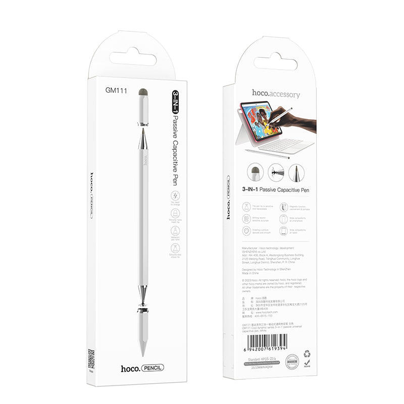 Touch Pen HOCO GM111 3in1, Alb