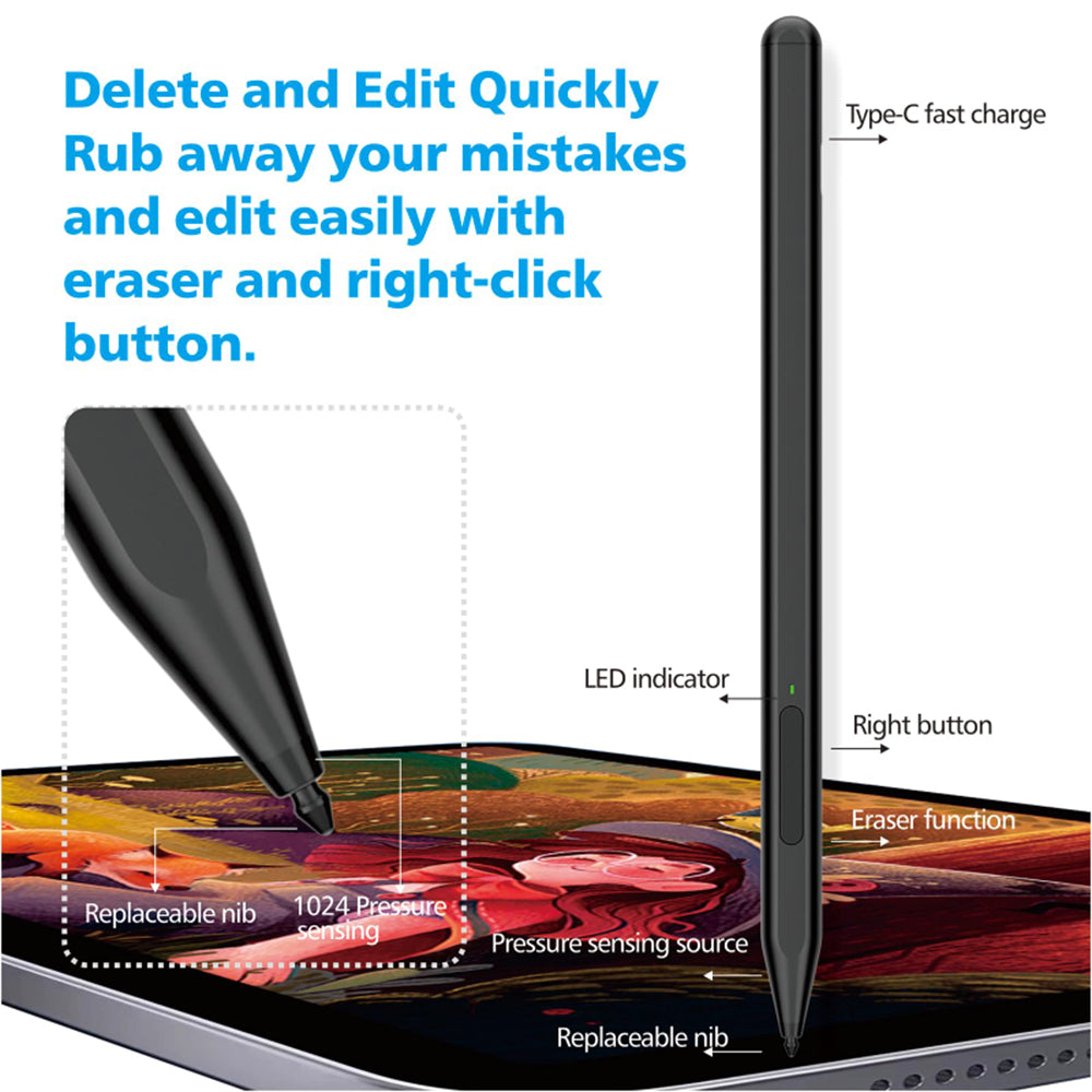 Touch Pen Techsuit F97 pentru Microsoft Surface, Versiune Activ, Negru