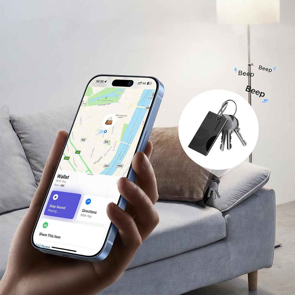 UGREEN SmartTag Smart Finder Slim 2 CM920 (75120A) pentru iOS Series, Set 2 bucati, Negru