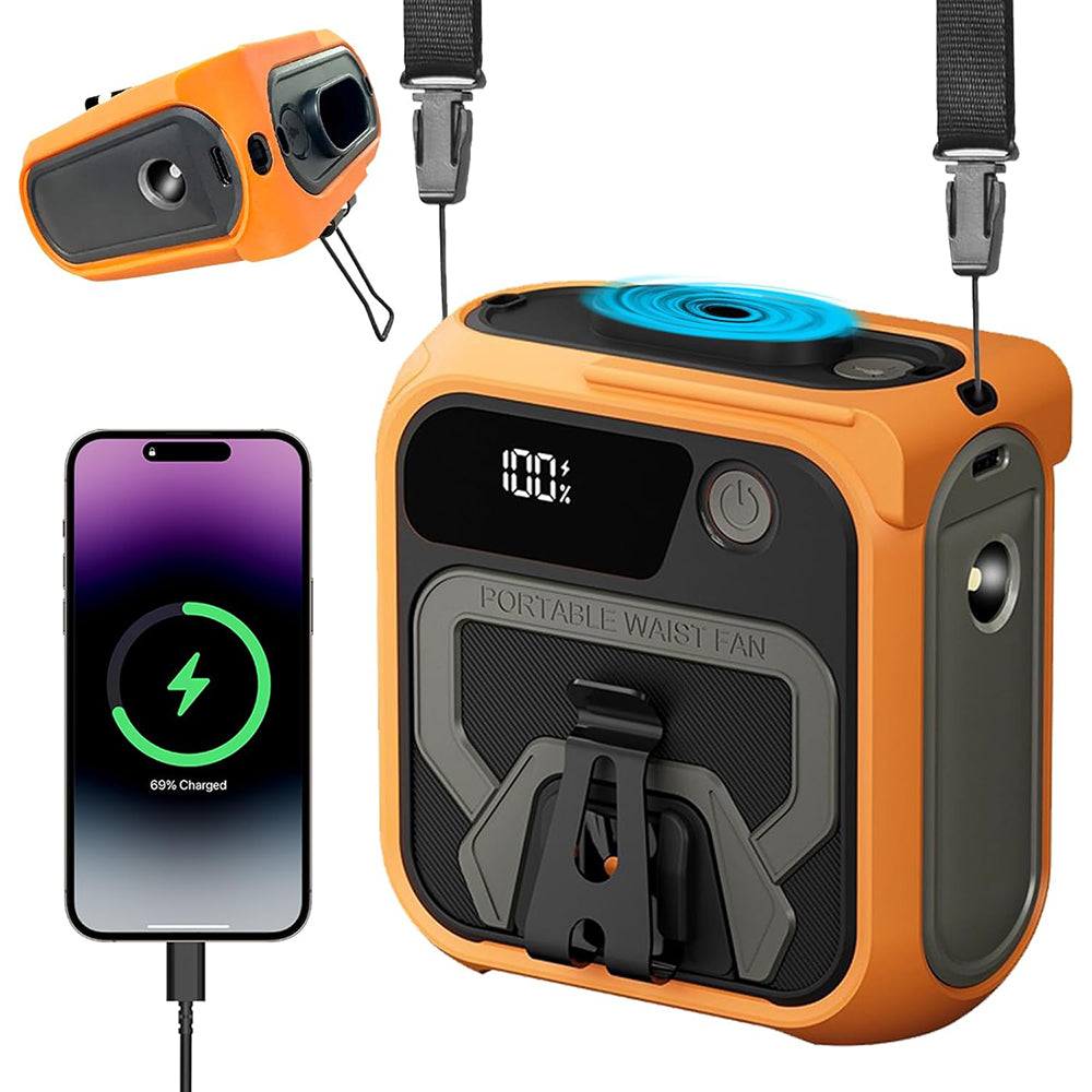 Ventilator Portabil Techsuit Z13 cu baterie externa 10000mAh, Portocaliu
